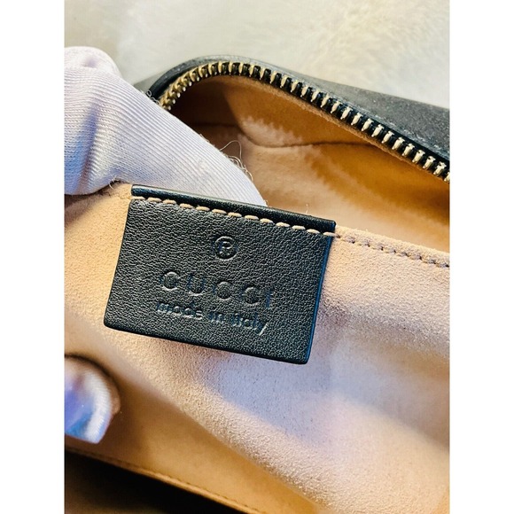 Gucci Small Marmont Crossbody Bag Chevron Leather Gold Chain Black Purse - Picture 14 of 16